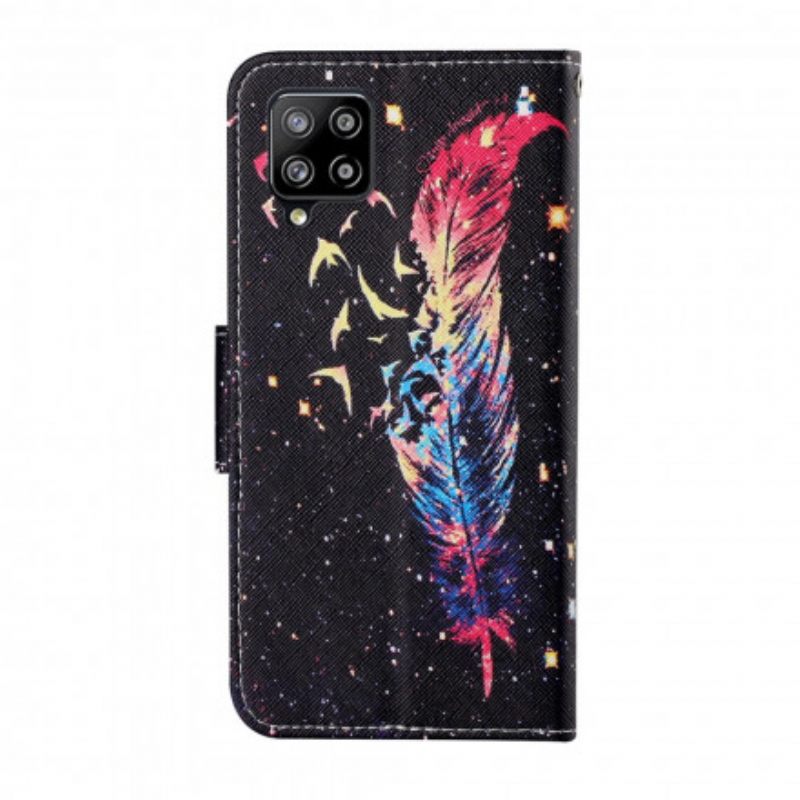 Kotelot Samsung Galaxy A12 / M12 Suojaketju Kuori Värikäs Sulka Kaulanauhalla