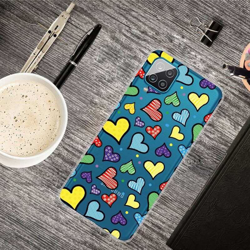 Kuori Samsung Galaxy A12 / M12 Moniväriset Sydämet