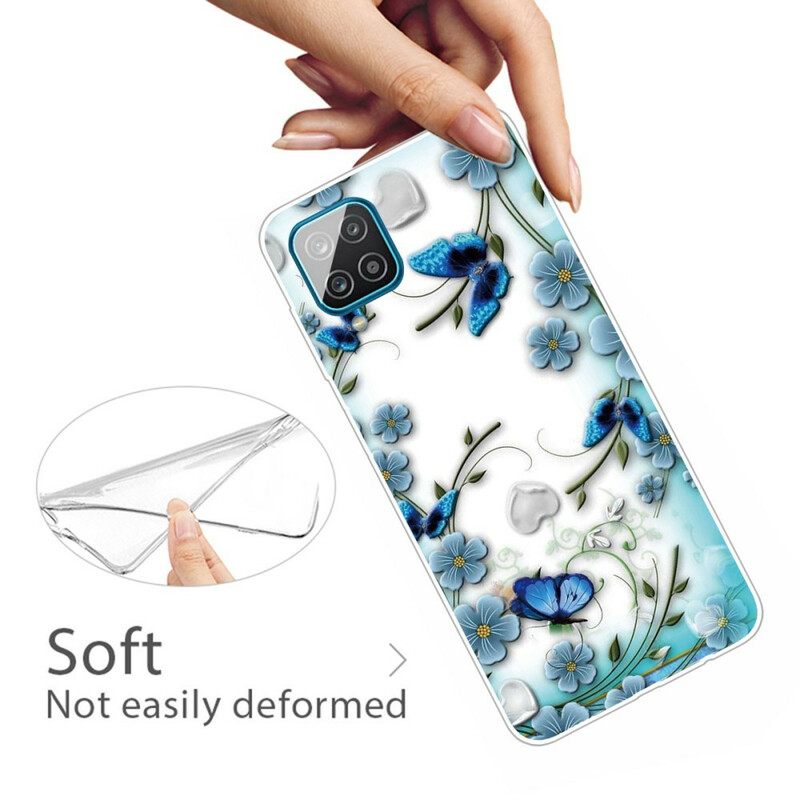 Kuori Samsung Galaxy A12 / M12 Saumattomat Retroperhoset Ja Kukat