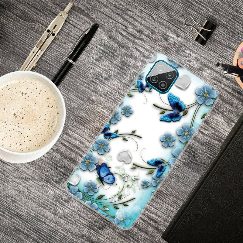 Kuori Samsung Galaxy A12 / M12 Saumattomat Retroperhoset Ja Kukat