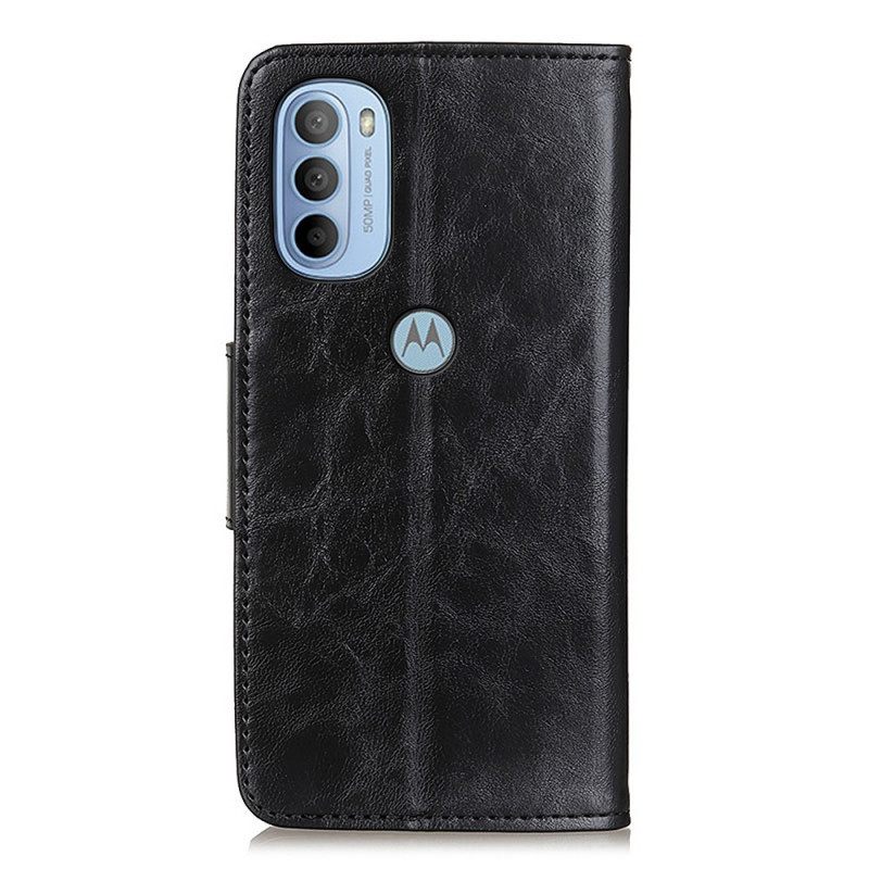 Nahkakotelo Moto G31 / Moto G41 Haljasnahkainen Kääntyvä Lukko