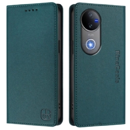 Nahkakotelo Vivo V50 5g Rfid-suoja Ja Säädettävä Jalusta