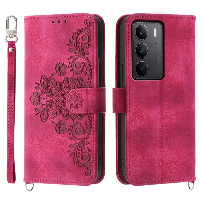 Kotelot Realme C75 Puhelinkuoret Mokkanahkainen Pitsikuvio Hihnalla Ja Olkahihnalla