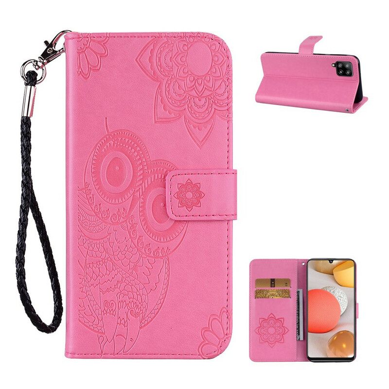 Kotelot Samsung Galaxy A42 5G Owl Mandala Ja Lanyard