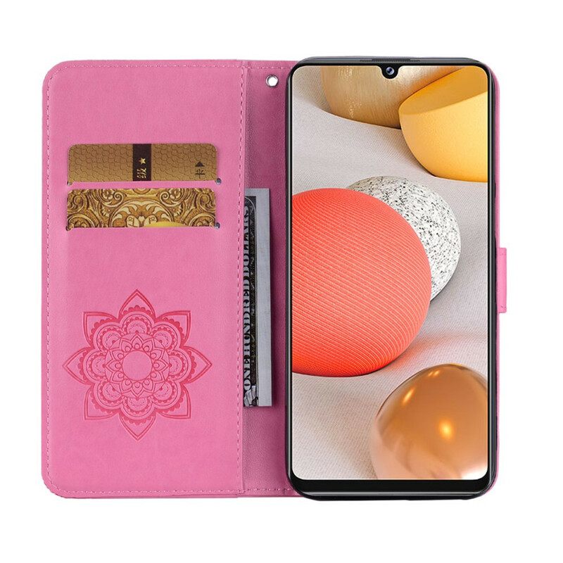 Kotelot Samsung Galaxy A42 5G Owl Mandala Ja Lanyard