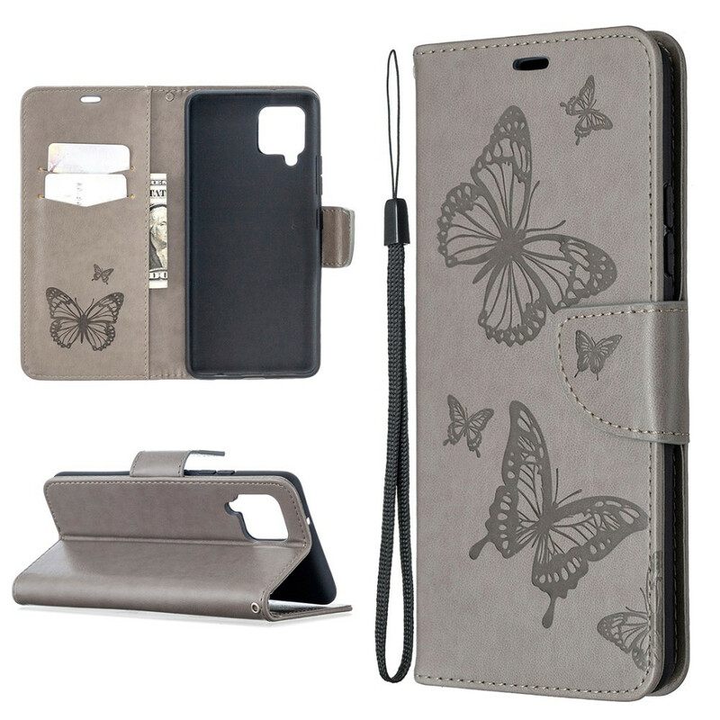 Nahkakotelo Samsung Galaxy A42 5G Butterflies In Flight With Lanyard