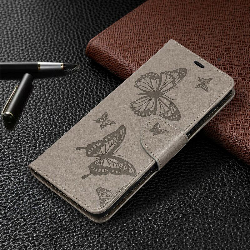 Nahkakotelo Samsung Galaxy A42 5G Butterflies In Flight With Lanyard