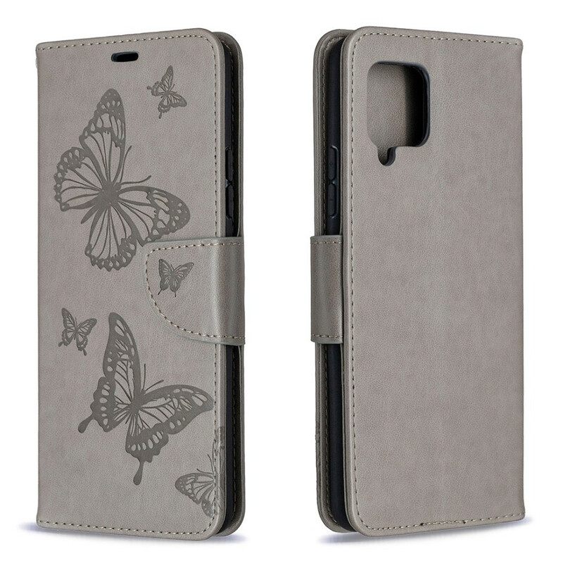 Nahkakotelo Samsung Galaxy A42 5G Butterflies In Flight With Lanyard