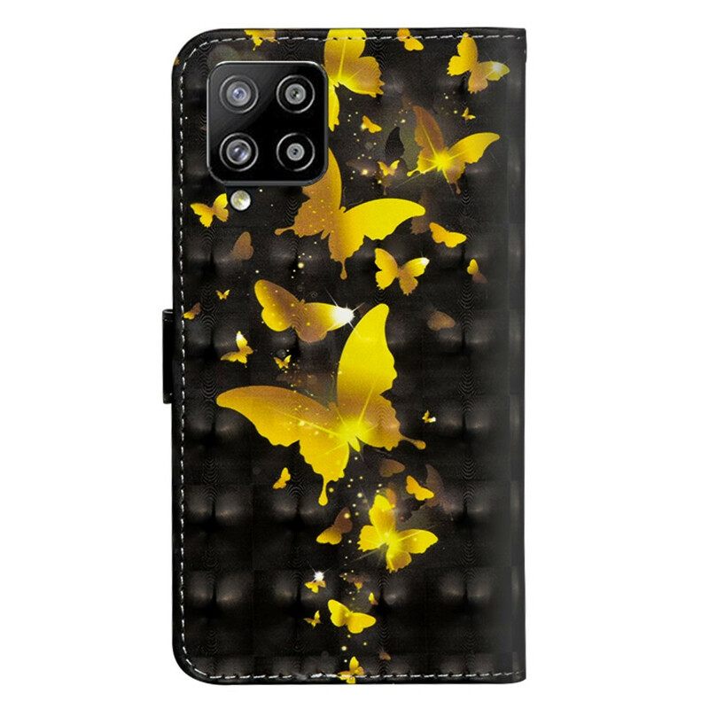 Nahkakotelo Samsung Galaxy A42 5G Keltaiset Perhoset