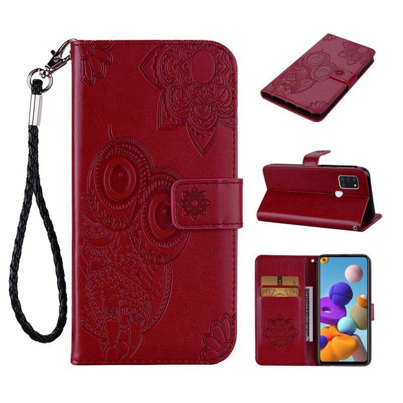 Kotelot Samsung Galaxy A21s Owl Mandala Ja Lanyard