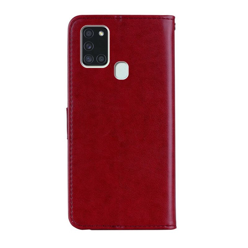 Kotelot Samsung Galaxy A21s Owl Mandala Ja Lanyard