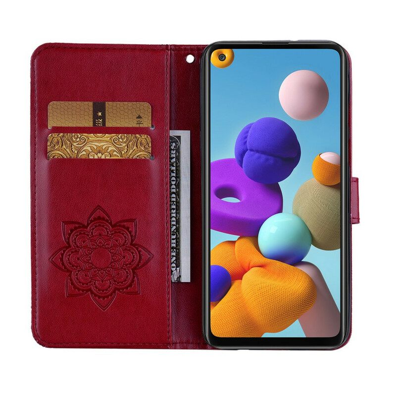 Kotelot Samsung Galaxy A21s Owl Mandala Ja Lanyard
