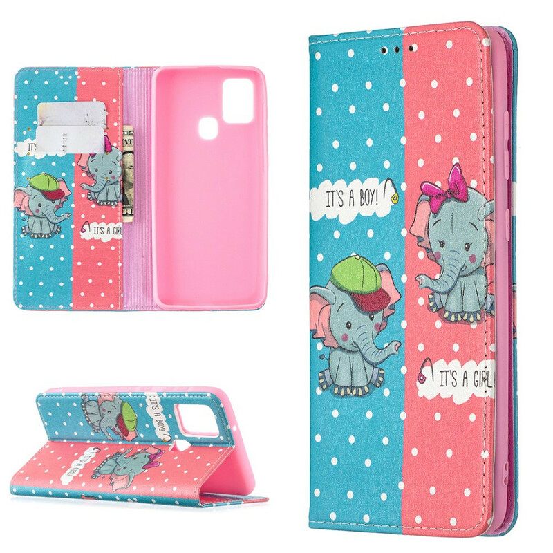 Puhelinkuoret Samsung Galaxy A21s Kotelot Flip Baby Elephants