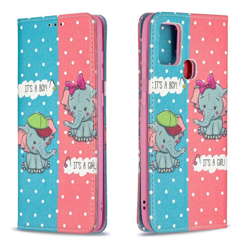 Puhelinkuoret Samsung Galaxy A21s Kotelot Flip Baby Elephants