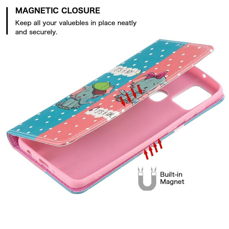 Puhelinkuoret Samsung Galaxy A21s Kotelot Flip Baby Elephants