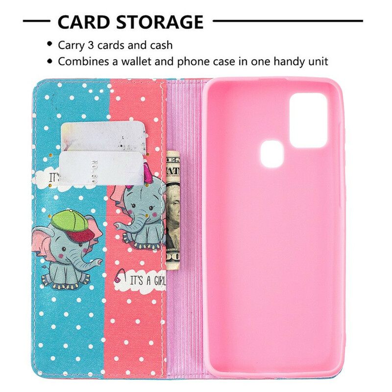 Puhelinkuoret Samsung Galaxy A21s Kotelot Flip Baby Elephants