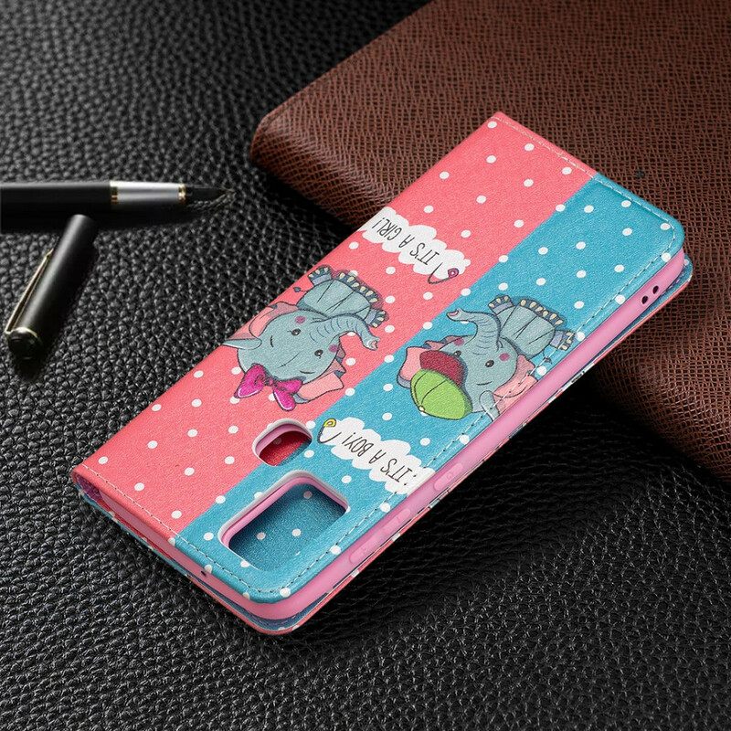 Puhelinkuoret Samsung Galaxy A21s Kotelot Flip Baby Elephants