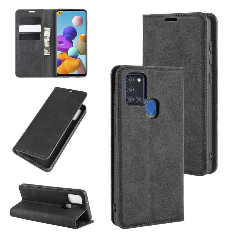 Puhelinkuoret Samsung Galaxy A21s Kotelot Flip Pehmeä Nahkaefekti