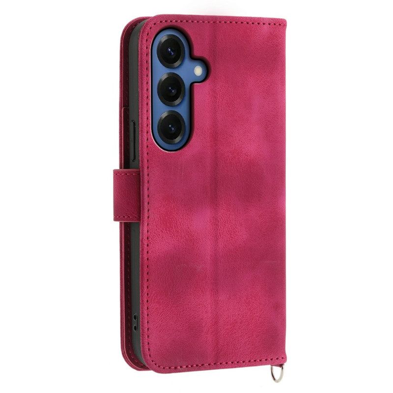 Nahkakotelo Samsung Galaxy S26 Kukallinen Mokkanahkakuvio Hihnoilla