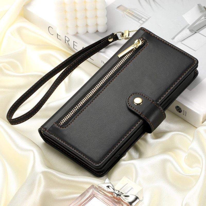 Nahkakotelo Samsung Galaxy S26 Vetoketjullinen Tasku Ja Olkahihnat