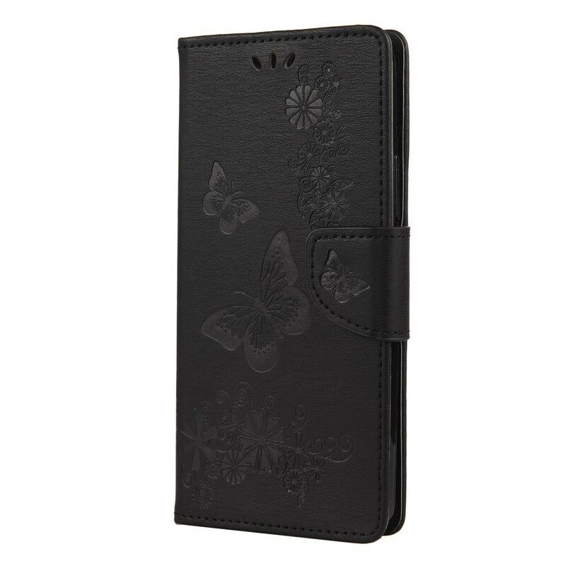 Flip Case Xiaomi Mi 10 Lite Vain Perhosia Kaulanauhalla
