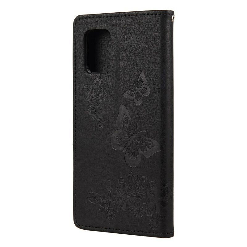 Flip Case Xiaomi Mi 10 Lite Vain Perhosia Kaulanauhalla