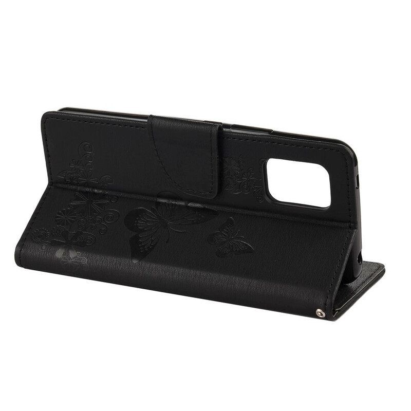 Flip Case Xiaomi Mi 10 Lite Vain Perhosia Kaulanauhalla