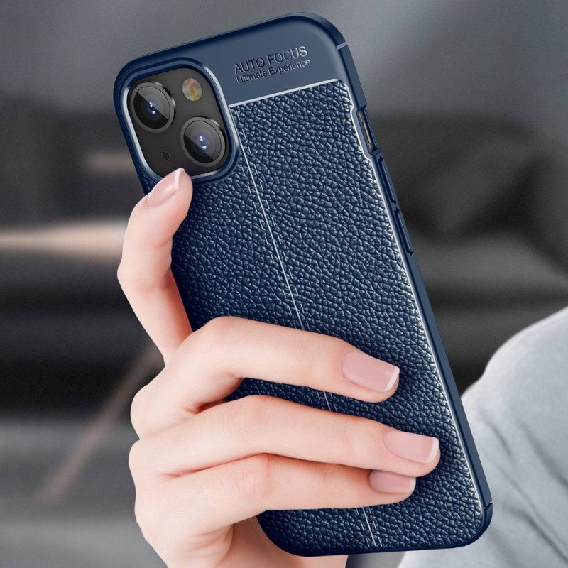 Case iPhone 14 Plus Double Line Litchi Leather Effect