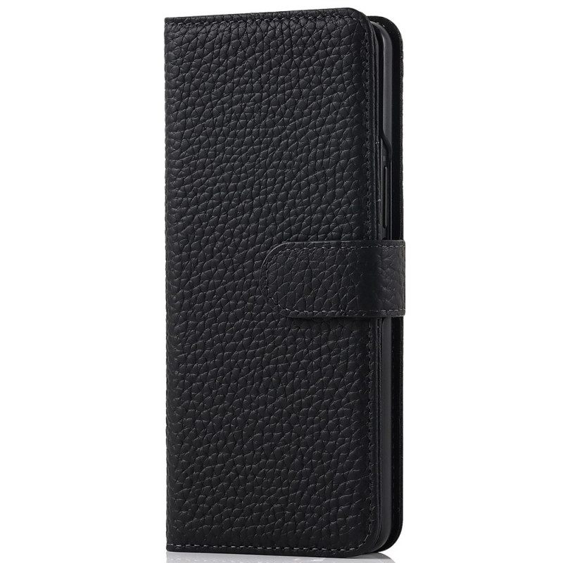 Flip Case Samsung Galaxy Z Fold 3 5G Aito Litchi-nahkainen Kynäpidike