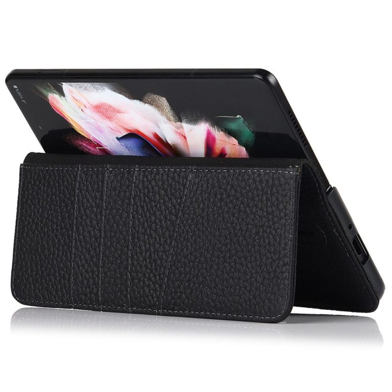 Flip Case Samsung Galaxy Z Fold 3 5G Aito Litchi-nahkainen Kynäpidike