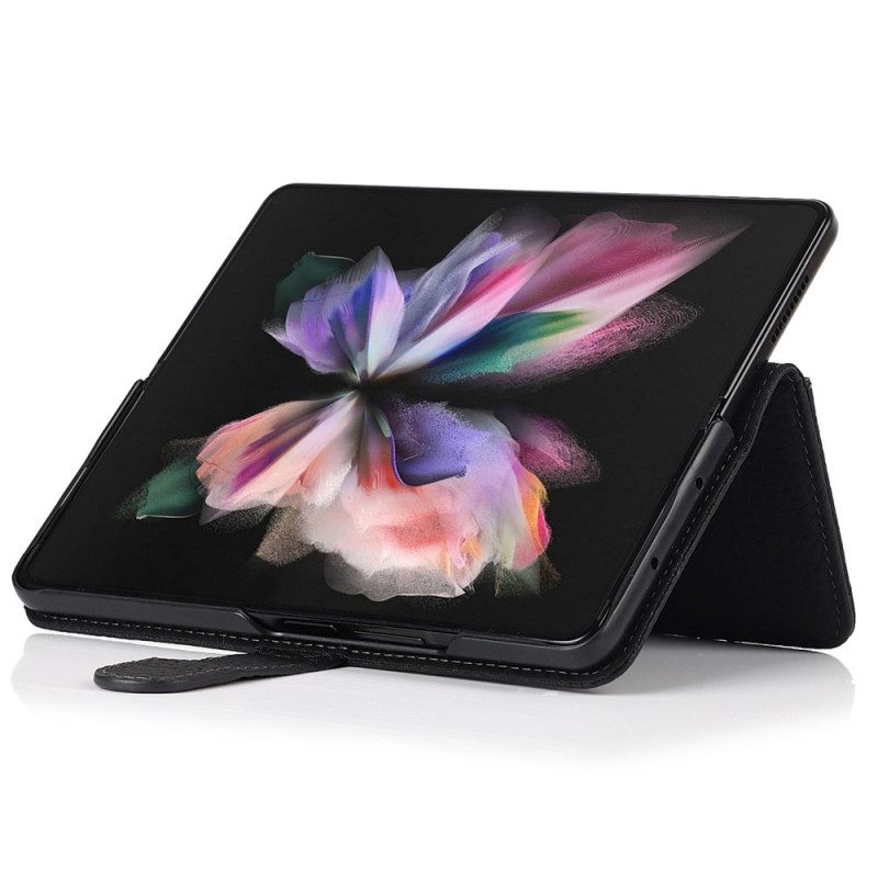 Flip Case Samsung Galaxy Z Fold 3 5G Aito Litchi-nahkainen Kynäpidike