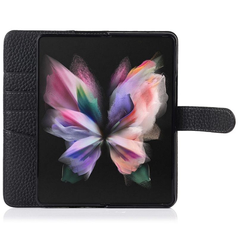 Flip Case Samsung Galaxy Z Fold 3 5G Aito Litchi-nahkainen Kynäpidike