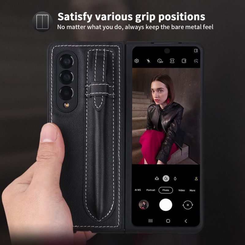 Kuori Samsung Galaxy Z Fold 3 5G Aito Nahkainen Kynäpidike