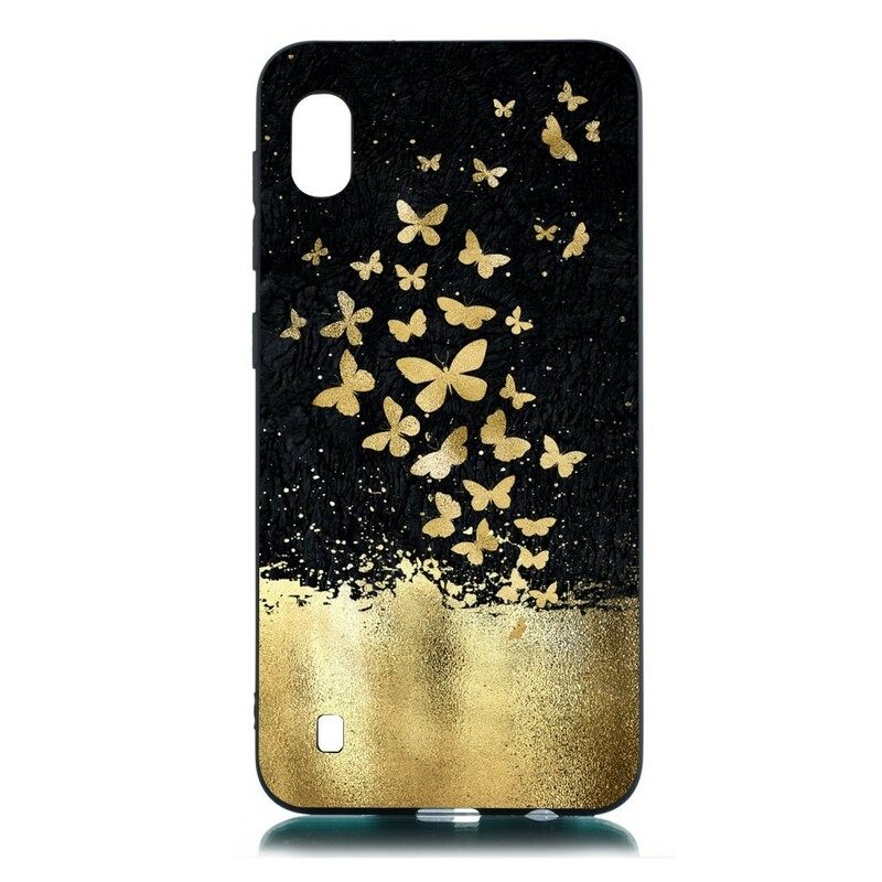 Kuori Samsung Galaxy A10 Flexible Silicone Butterflies Gold