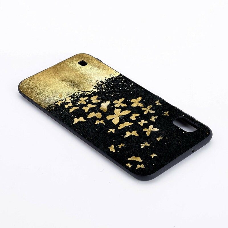 Kuori Samsung Galaxy A10 Flexible Silicone Butterflies Gold