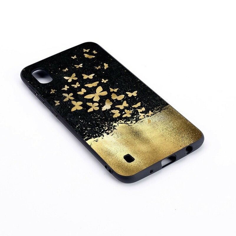 Kuori Samsung Galaxy A10 Flexible Silicone Butterflies Gold