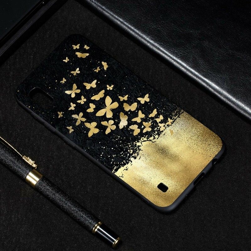 Kuori Samsung Galaxy A10 Flexible Silicone Butterflies Gold
