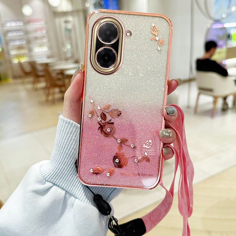 Case Poco C71 Puhelinkuoret Kukat Strassit Ja Kadem-rannekkeet