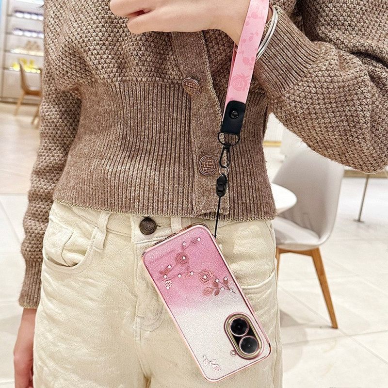 Case Poco C71 Puhelinkuoret Kukat Strassit Ja Kadem-rannekkeet