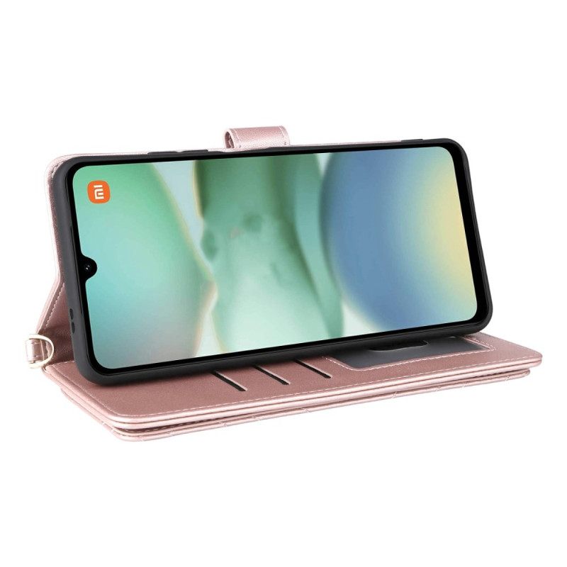 Kotelot Poco C71 Tikattu Lompakko Hihnalla Ja Olkahihnalla Suojakuori