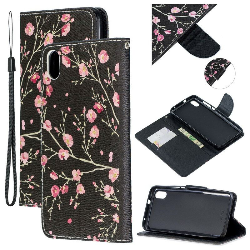 Nahkakotelo Xiaomi Redmi 7A Suojaketju Kuori Floral Discovery Hihnalla
