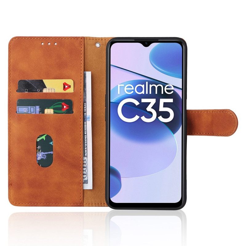 Flip Case Realme C35 Suojaketju Kuori Skin-touch Feeling Hihna