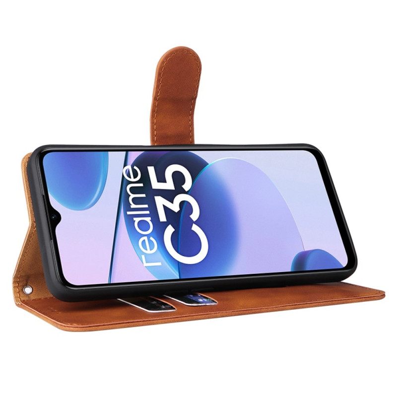 Flip Case Realme C35 Suojaketju Kuori Skin-touch Feeling Hihna