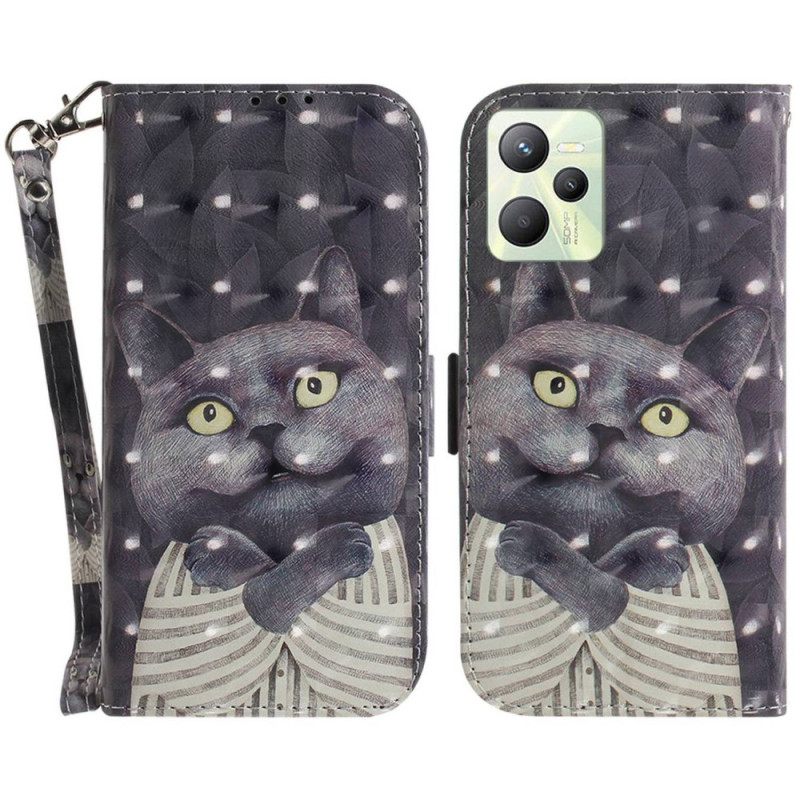 Kotelot Realme C35 Suojaketju Kuori Grey Thong Cat