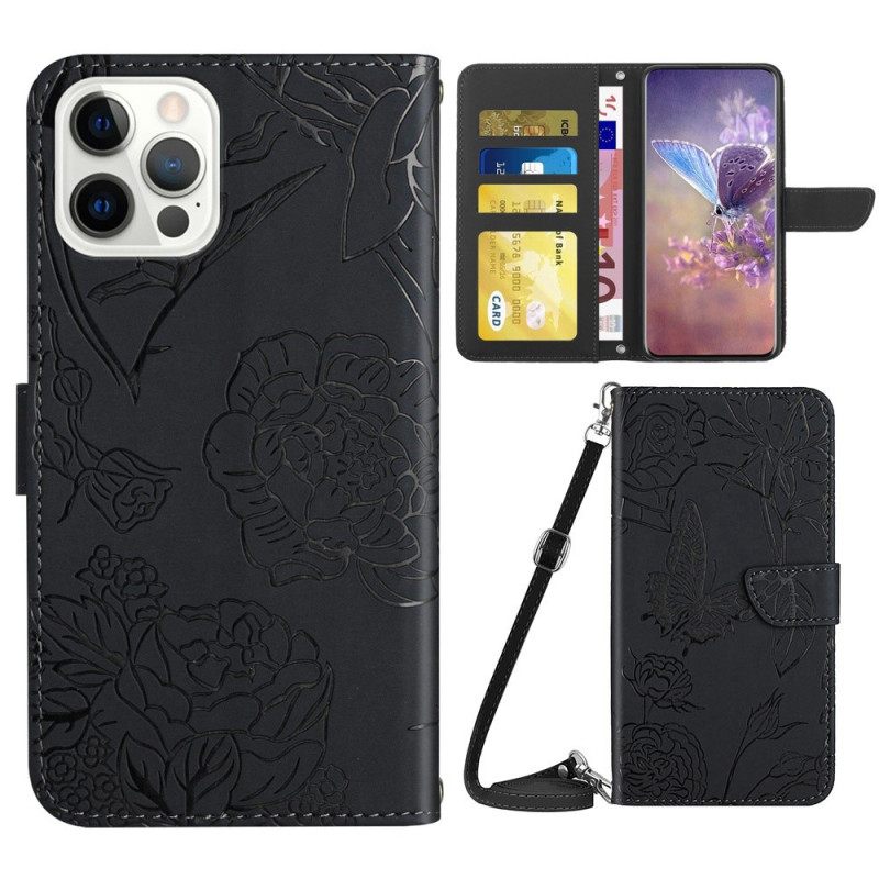 Kotelot iPhone 14 Pro Perhoset Ja Olkahihna