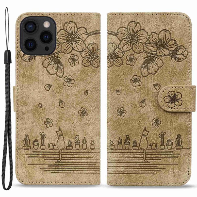 Kotelot iPhone 14 Pro Suojaketju Kuori Cat Strappy Print