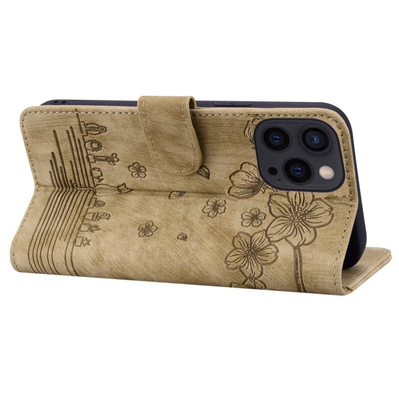 Kotelot iPhone 14 Pro Suojaketju Kuori Cat Strappy Print