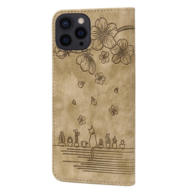 Kotelot iPhone 14 Pro Suojaketju Kuori Cat Strappy Print