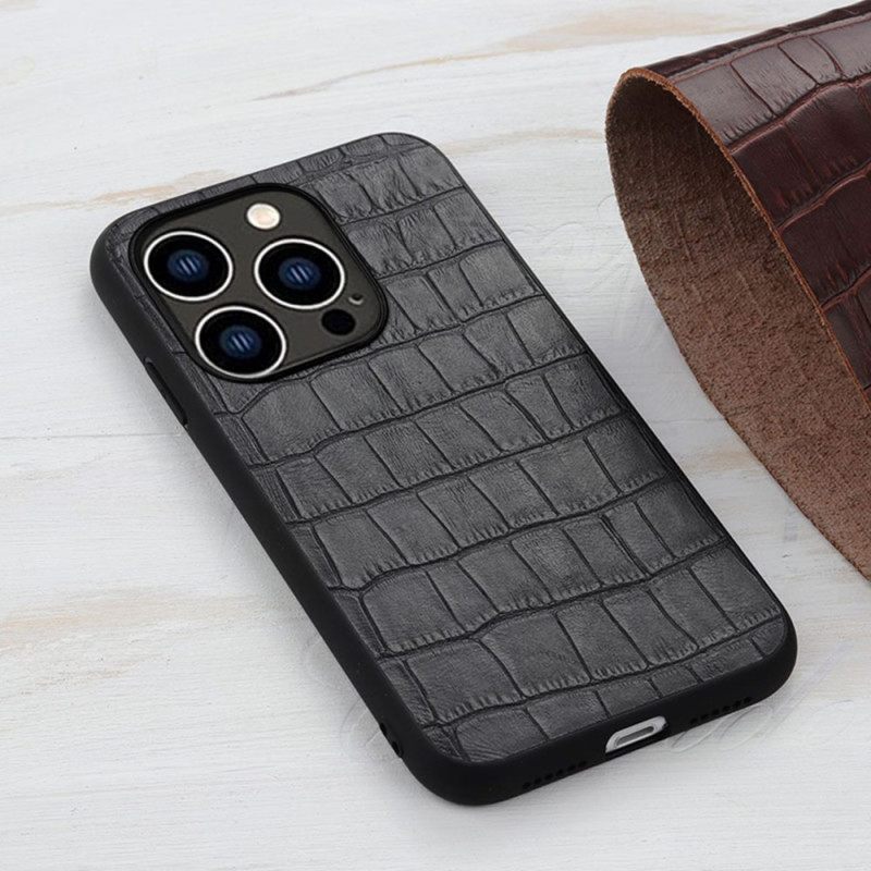 Kuori iPhone 14 Pro Aito Crocodile Texture Nahka