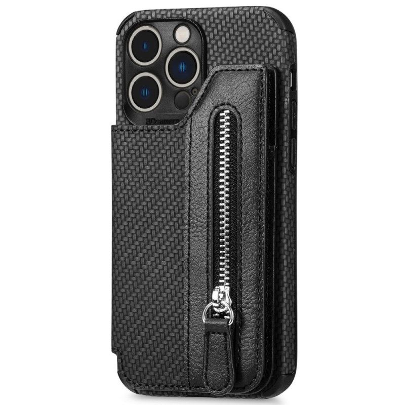 Kuori iPhone 14 Pro Lompakkokotelo Carbon Fiber Lompakko Ja Teline